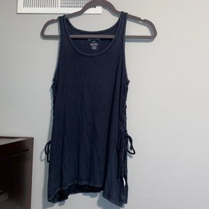 American Eagle Teal Ribbed Tank Top with Tie Sides